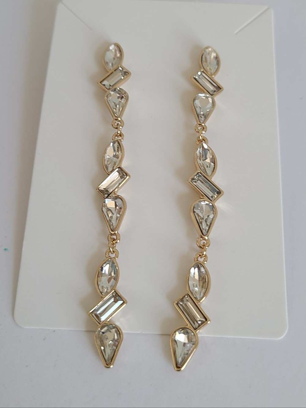 Vince Camuto Gold Tone Evening Formal Asymmetrical Crystal Long Drop Earrings